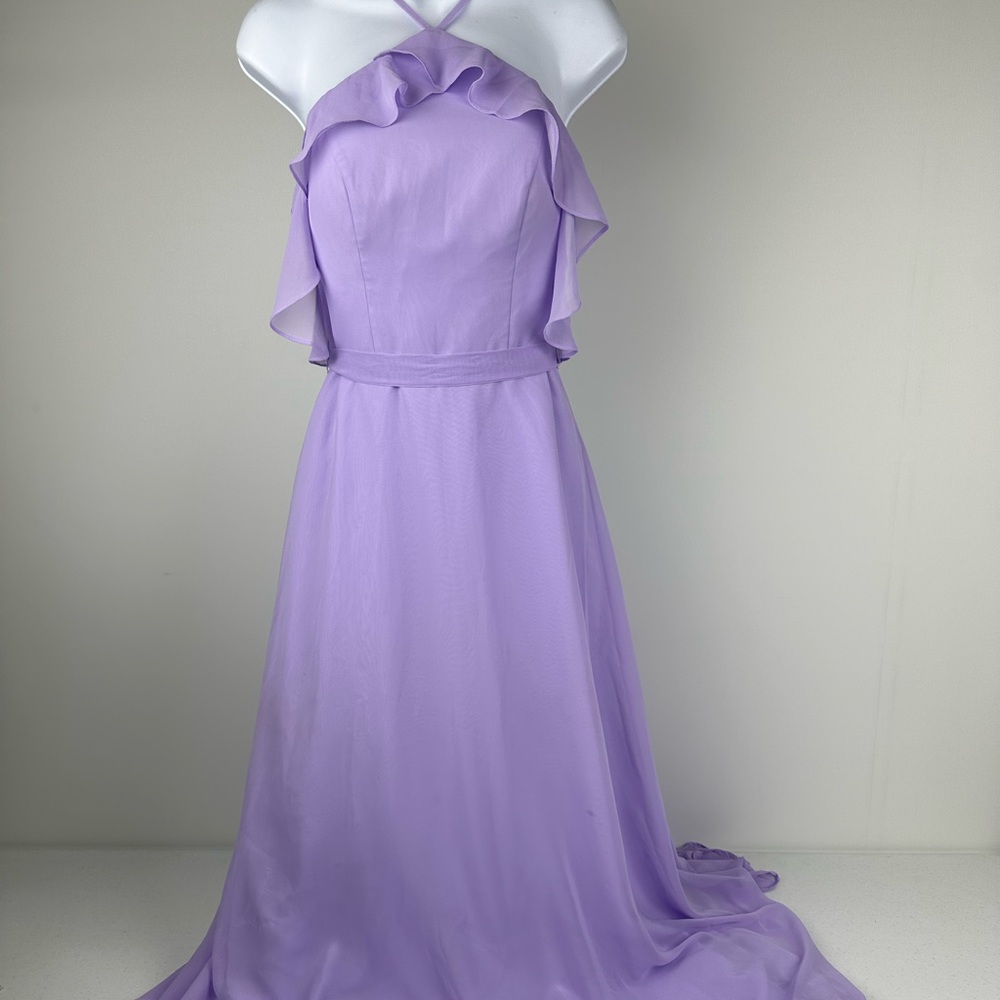 Azazie Lavender Lilac Ruffle Flutter Sleeve Formal Gown A0